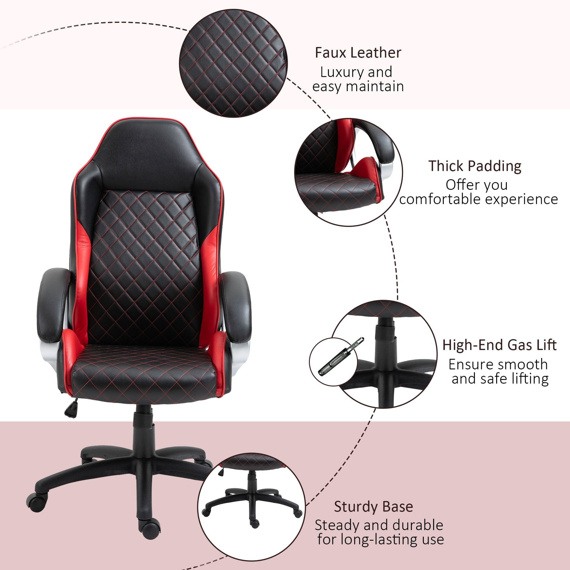 High Back Office Chair Gaming Chair Racing Executive Desk Chair with PU Leather, Adjustable Height, Red Video Game Chairs   at Gallery Canada