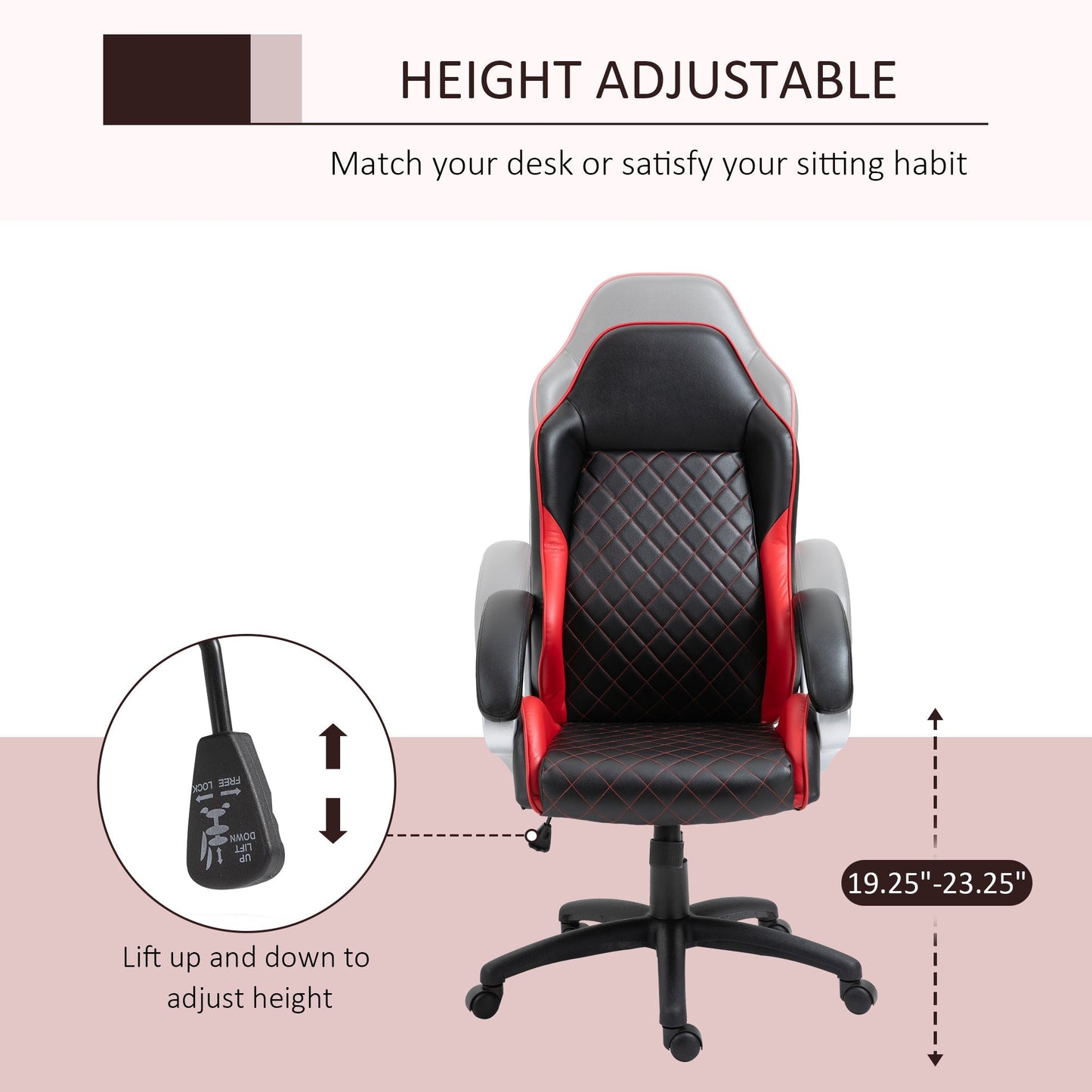 High Back Office Chair Gaming Chair Racing Executive Desk Chair with PU Leather, Adjustable Height, Red Video Game Chairs   at Gallery Canada