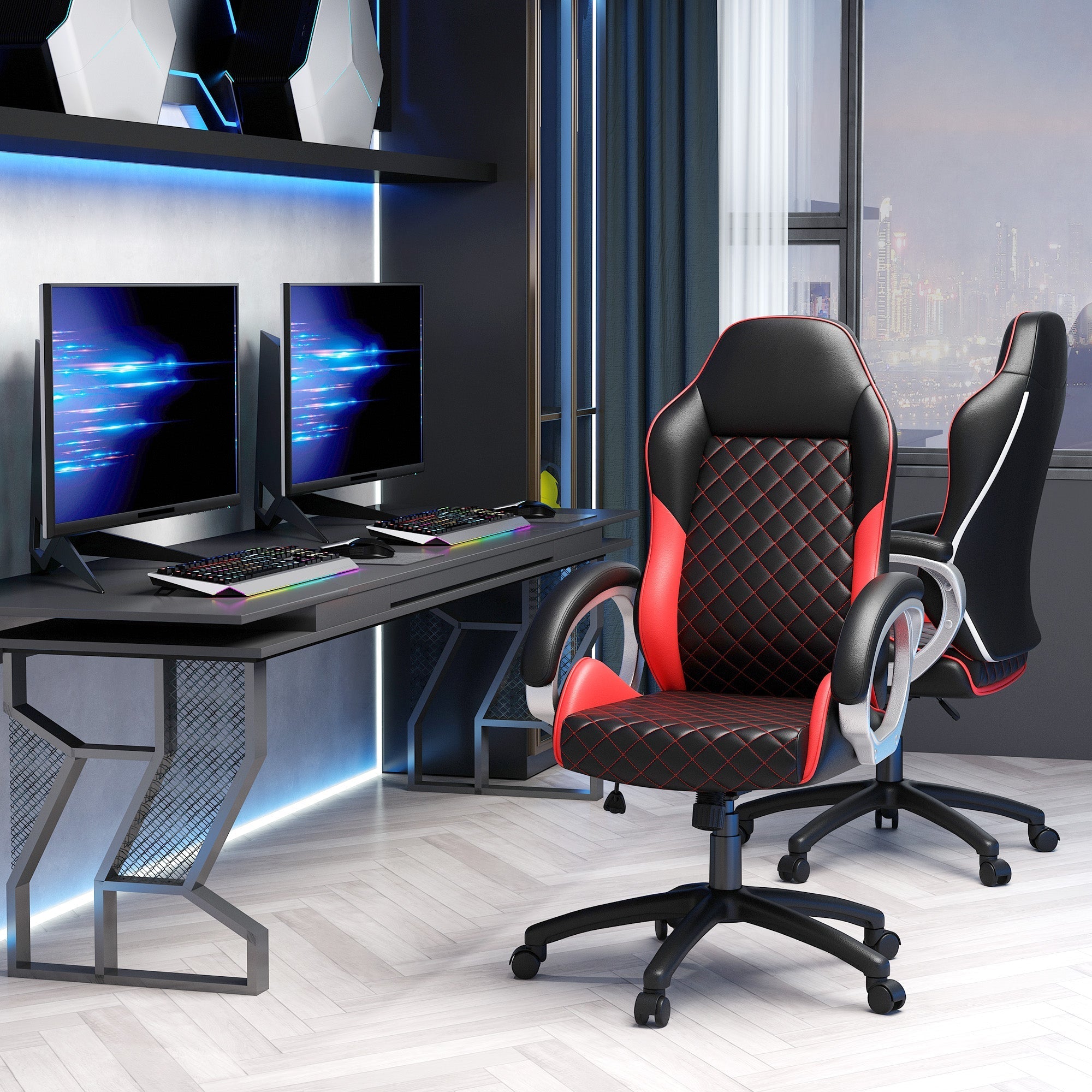 High Back Office Chair Gaming Chair Racing Executive Desk Chair with PU Leather, Adjustable Height, Red Video Game Chairs   at Gallery Canada