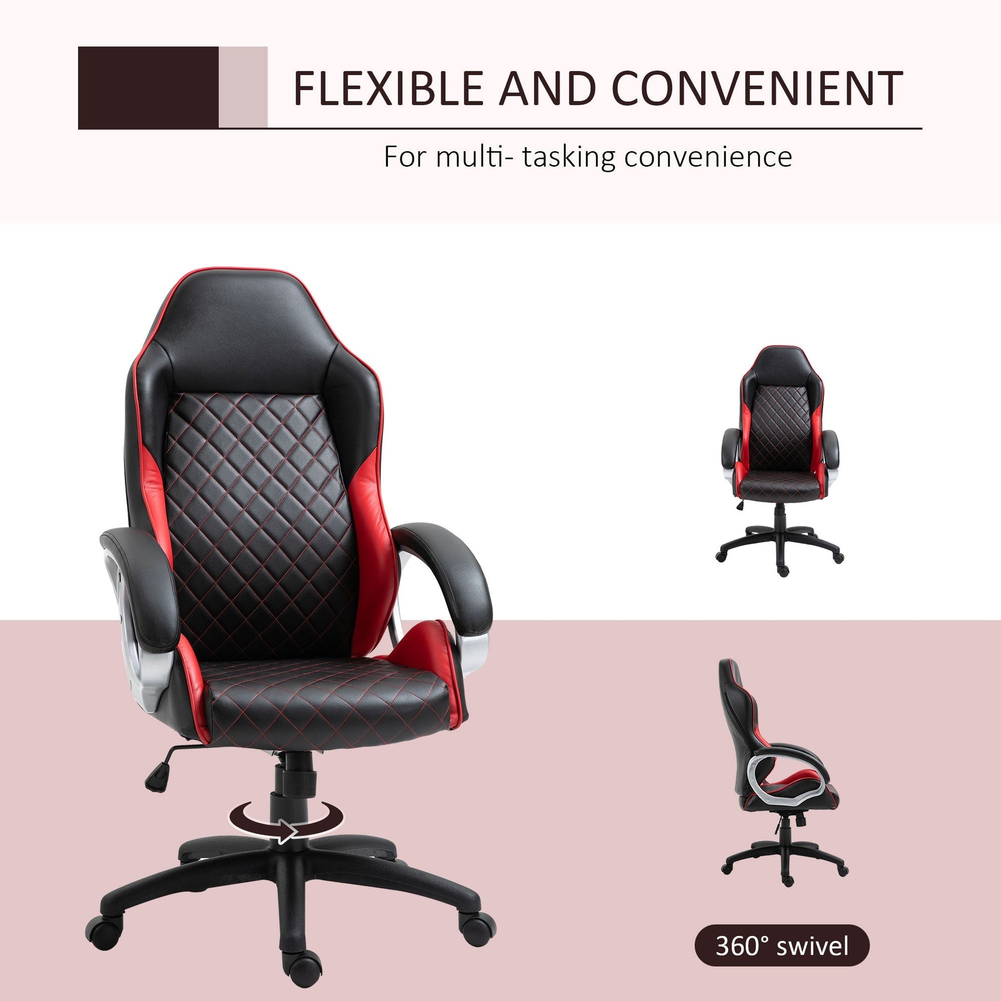 High Back Office Chair Gaming Chair Racing Executive Desk Chair with PU Leather, Adjustable Height, Red Video Game Chairs   at Gallery Canada