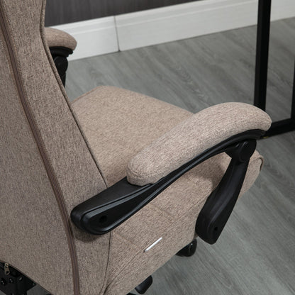 High-Back Office Chair, Linen Computer Desk Chair, Swivel Reclining Chair with Adjustable Height, Footrest and Padded Armrest, Brown Task Chairs   at Gallery Canada