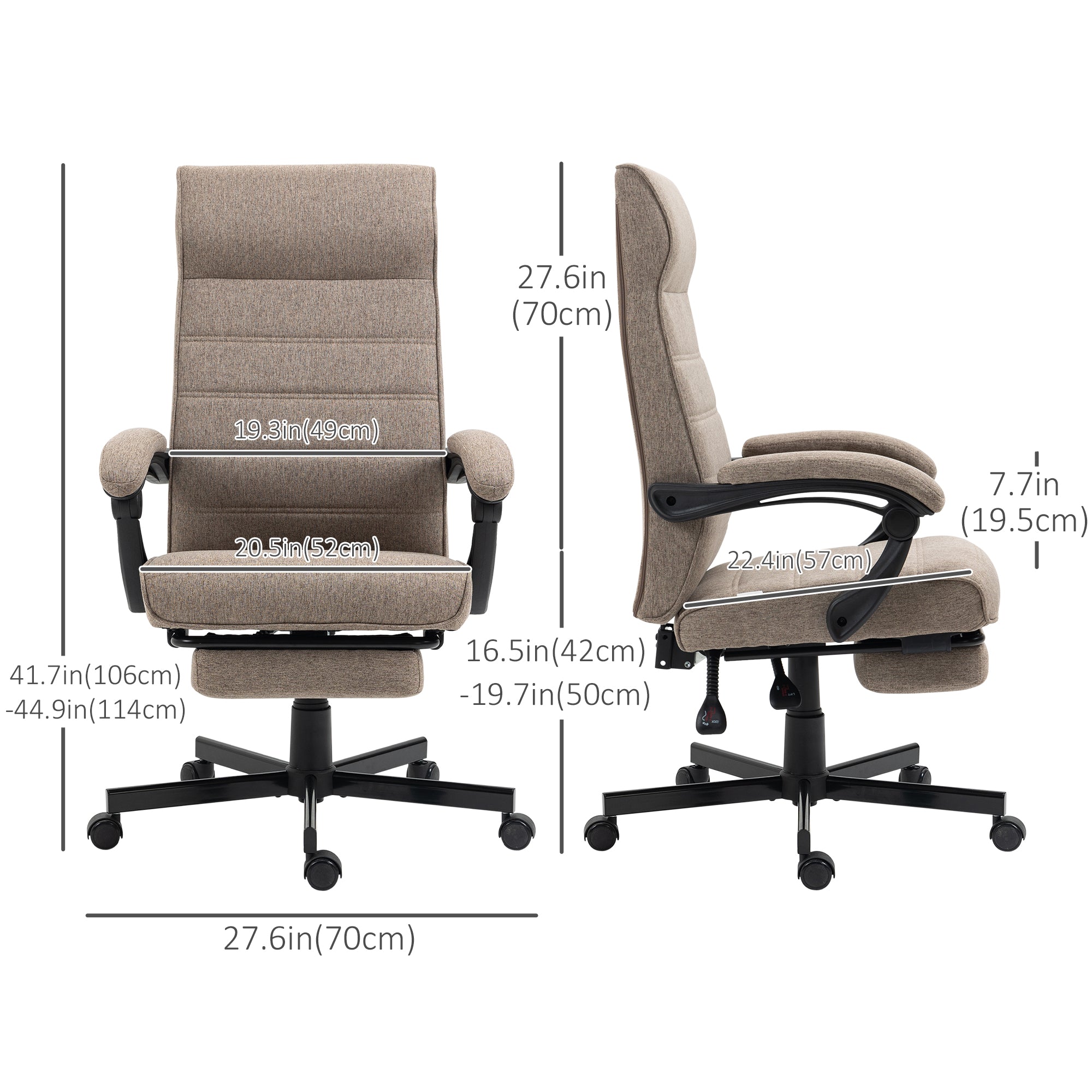 High-Back Office Chair, Linen Computer Desk Chair, Swivel Reclining Chair with Adjustable Height, Footrest and Padded Armrest, Brown Task Chairs   at Gallery Canada