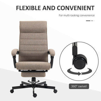 High-Back Office Chair, Linen Computer Desk Chair, Swivel Reclining Chair with Adjustable Height, Footrest and Padded Armrest, Brown Task Chairs   at Gallery Canada