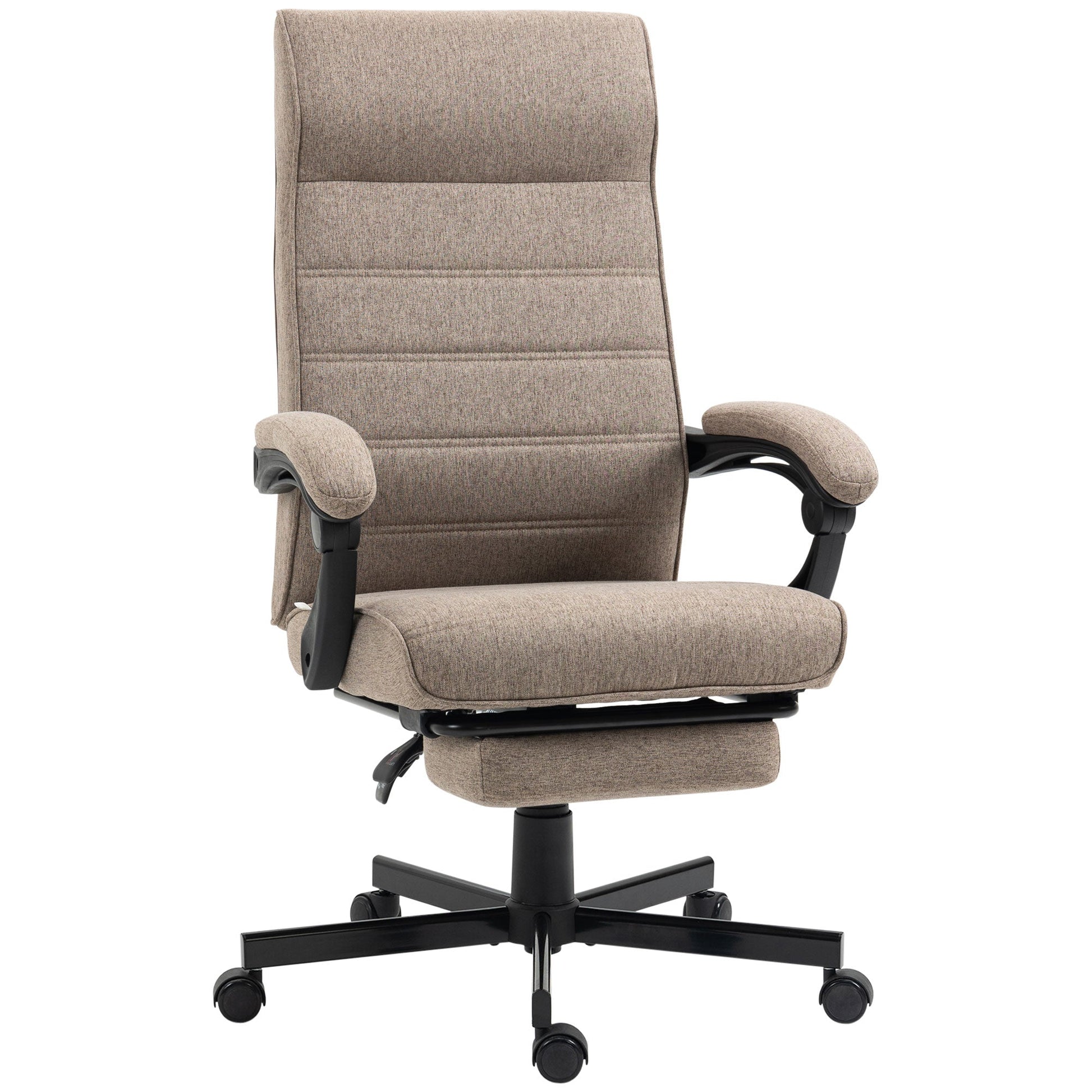 High-Back Office Chair, Linen Computer Desk Chair, Swivel Reclining Chair with Adjustable Height, Footrest and Padded Armrest, Brown Task Chairs Brown  at Gallery Canada