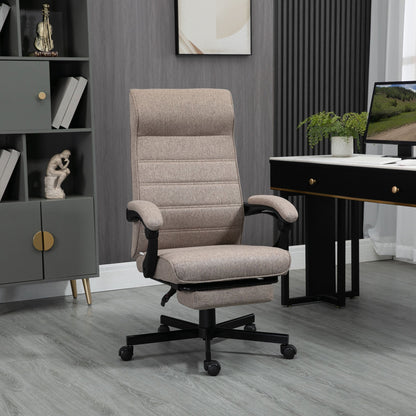 High-Back Office Chair, Linen Computer Desk Chair, Swivel Reclining Chair with Adjustable Height, Footrest and Padded Armrest, Brown Task Chairs   at Gallery Canada