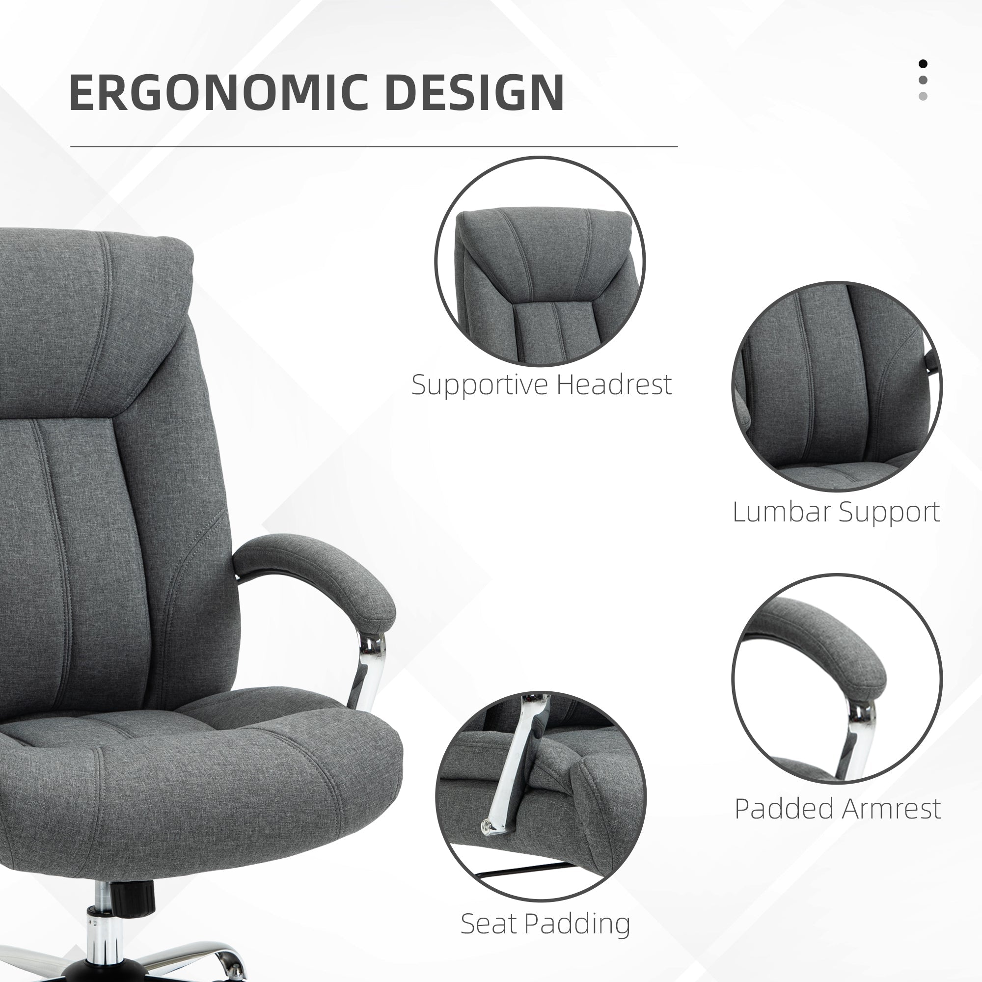 High Back Swivel Home Office Chair Task Ergonomic Linen Fabric Computer Chair, with Arm, Adjustable Height, Grey Executive & Manager Chairs   at Gallery Canada