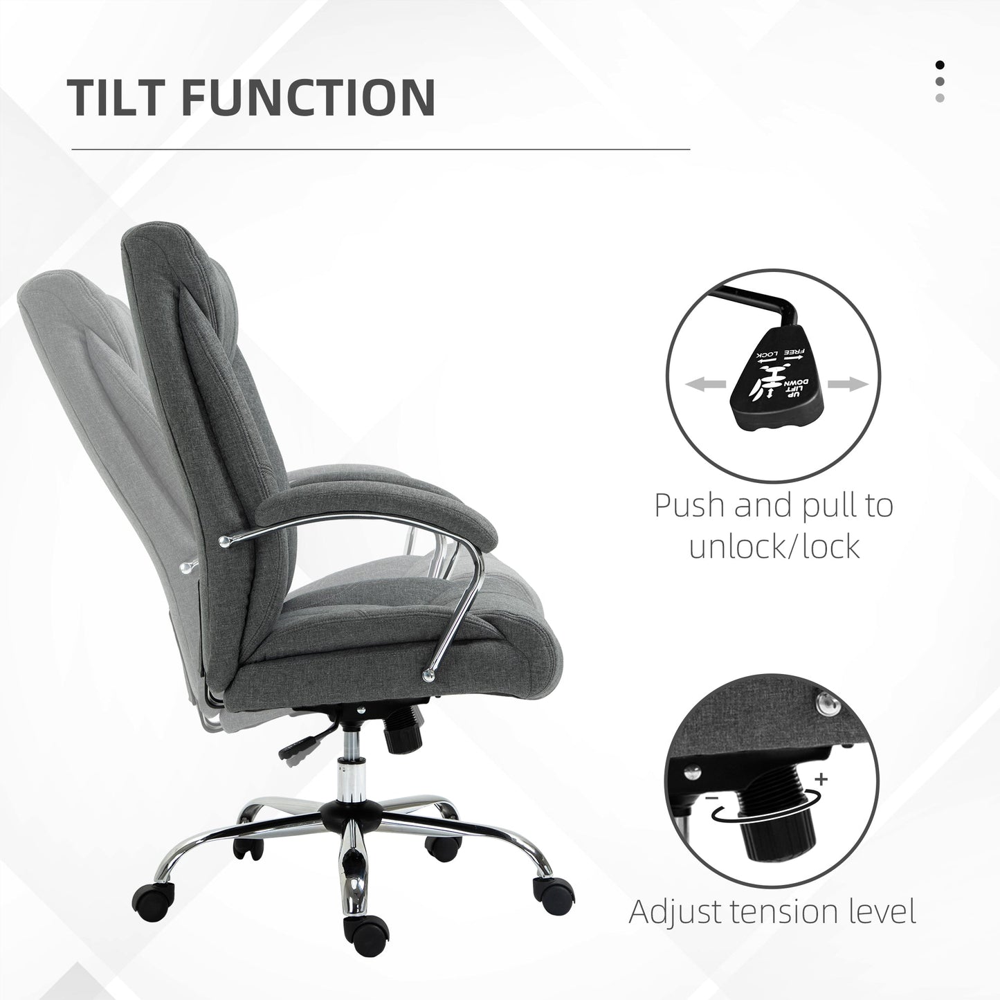 High Back Swivel Home Office Chair Task Ergonomic Linen Fabric Computer Chair, with Arm, Adjustable Height, Grey Executive & Manager Chairs   at Gallery Canada