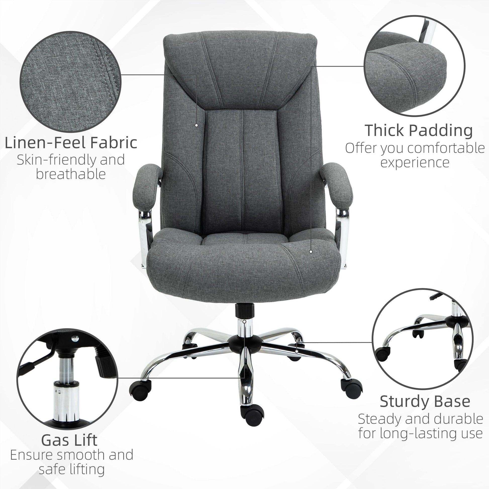 High Back Swivel Home Office Chair Task Ergonomic Linen Fabric Computer Chair, with Arm, Adjustable Height, Grey Executive & Manager Chairs   at Gallery Canada