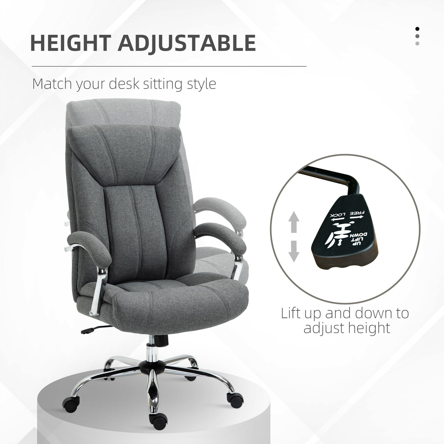 High Back Swivel Home Office Chair Task Ergonomic Linen Fabric Computer Chair, with Arm, Adjustable Height, Grey Executive & Manager Chairs   at Gallery Canada