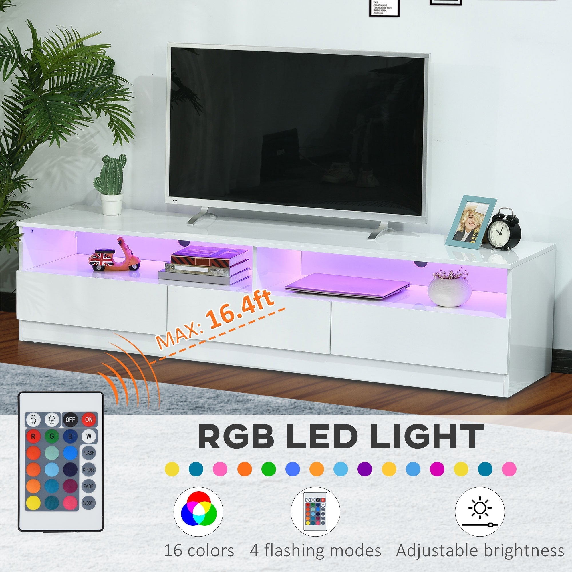 High Gloss LED TV Cabinet Stand for TVs up to 75