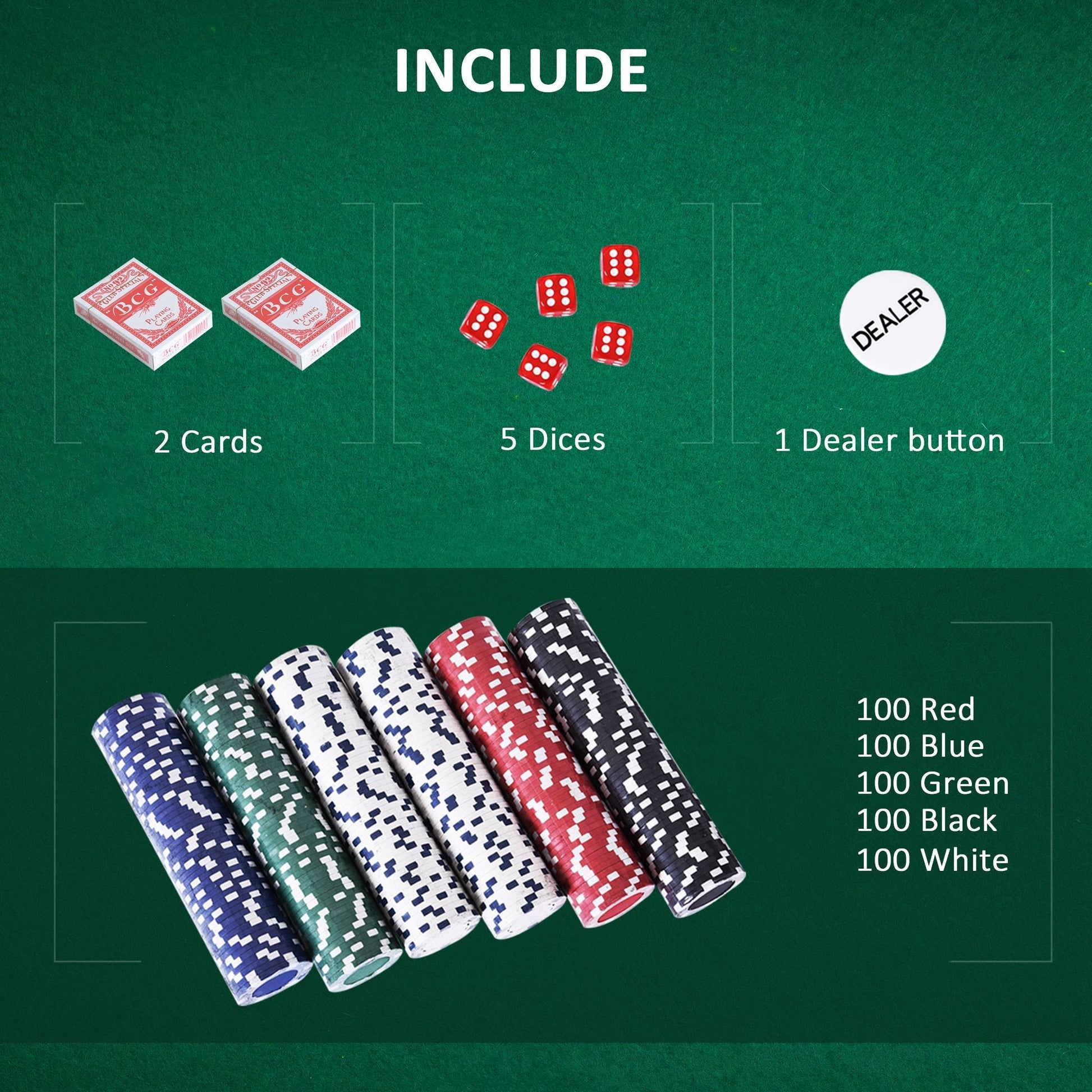 High Quality 11.5 gram Poker Chips Set with Silver Aluminum Case, 500 Striped Dice 2 Decks of Cards Game Tables   at Gallery Canada