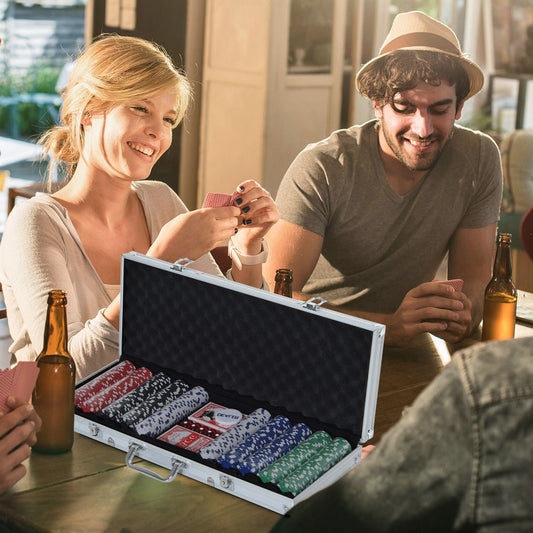 High Quality 11.5 gram Poker Chips Set with Silver Aluminum Case, 500 Striped Dice 2 Decks of Cards Game Tables Multi Colour  at Gallery Canada