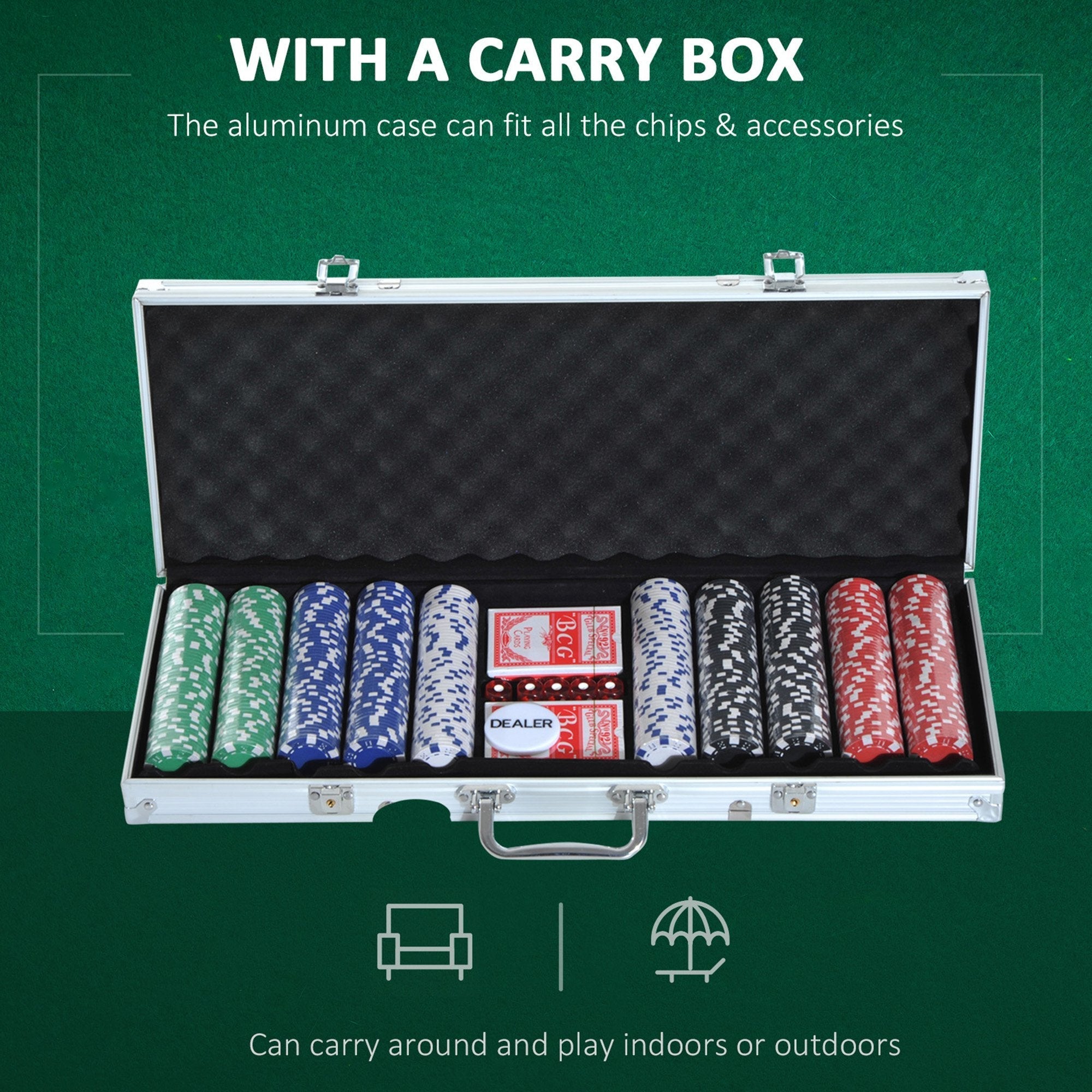 High Quality 11.5 gram Poker Chips Set with Silver Aluminum Case, 500 Striped Dice 2 Decks of Cards Game Tables   at Gallery Canada