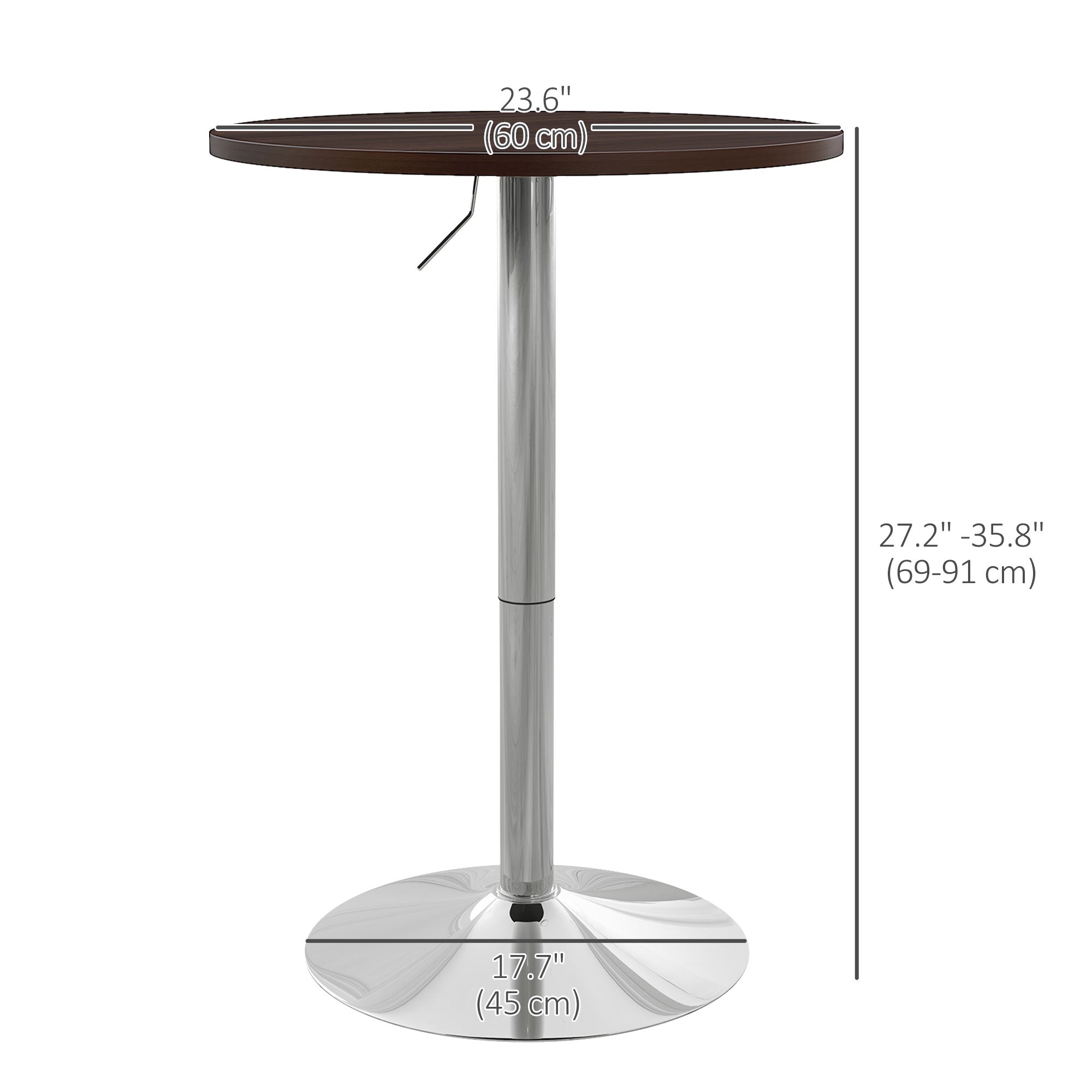 High Top Bar Table, Adjustable Round Kitchen Table with Swivel Top and Steel Base, Bistro Table for 2 People, Walnut Bar Tables & Dining Tables   at Gallery Canada