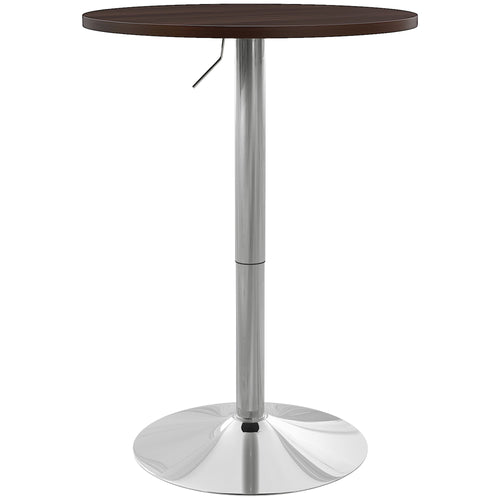 High Top Bar Table, Adjustable Round Kitchen Table with Swivel Top and Steel Base, Bistro Table for 2 People, Walnut