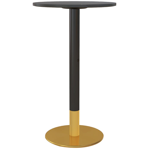 High Top Bar Table, Modern Round Dining Table with Faux-marbled Top and Gold Base, Bistro Table for 2 People, Black