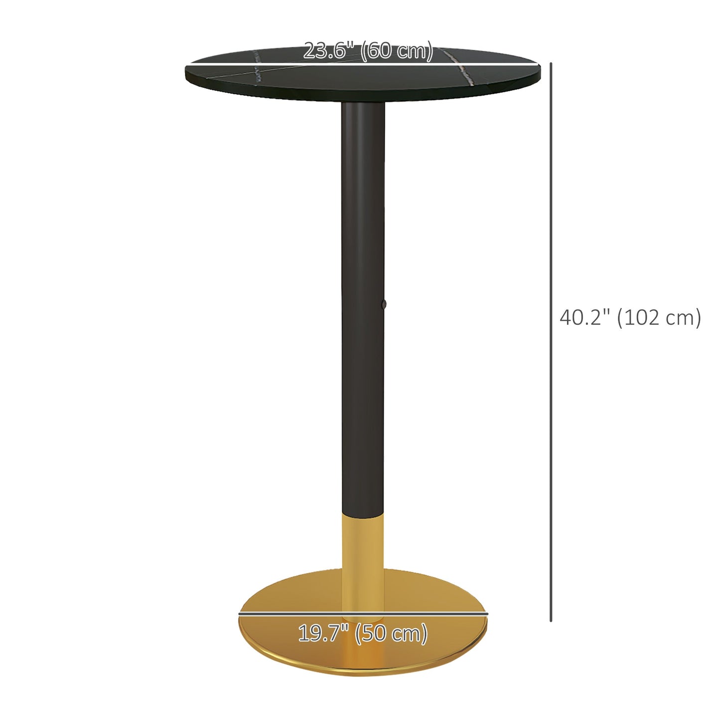 High Top Bar Table, Modern Round Dining Table with Faux-marbled Top and Gold Base, Bistro Table for 2 People, Black Bar Tables & Dining Tables   at Gallery Canada