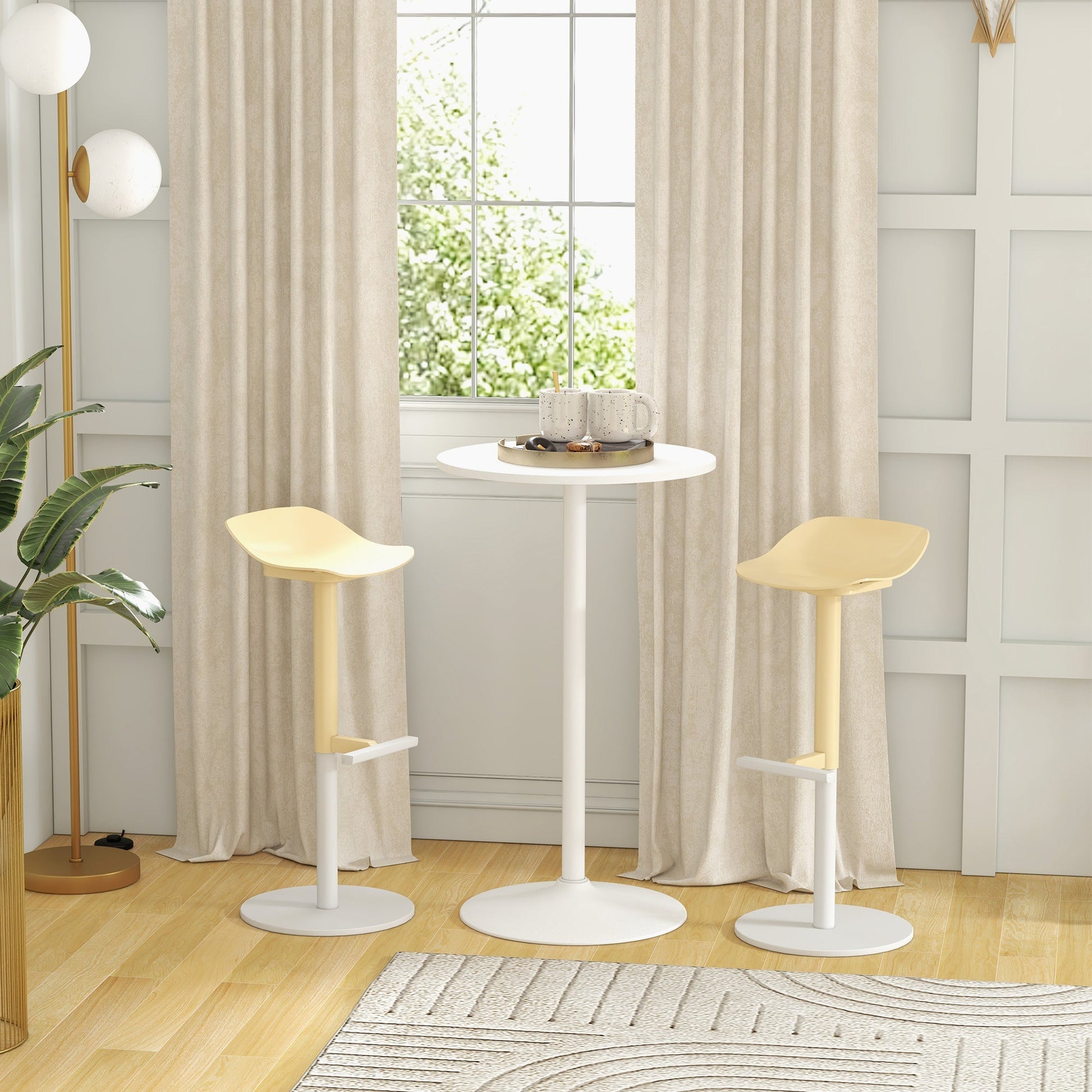 High Top Bar Table, Modern Round Dining Table with Painted Top and Steel Base, Bistro Table for 2 People, White Bar Tables & Dining Tables   at Gallery Canada