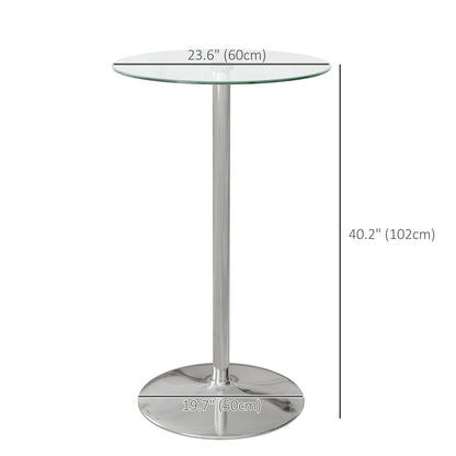 High Top Bar Table, Round Kitchen Table with Tempered Glass Top and Steel Base, Bistro Table for 2 People, Clear Bar Tables & Dining Tables   at Gallery Canada