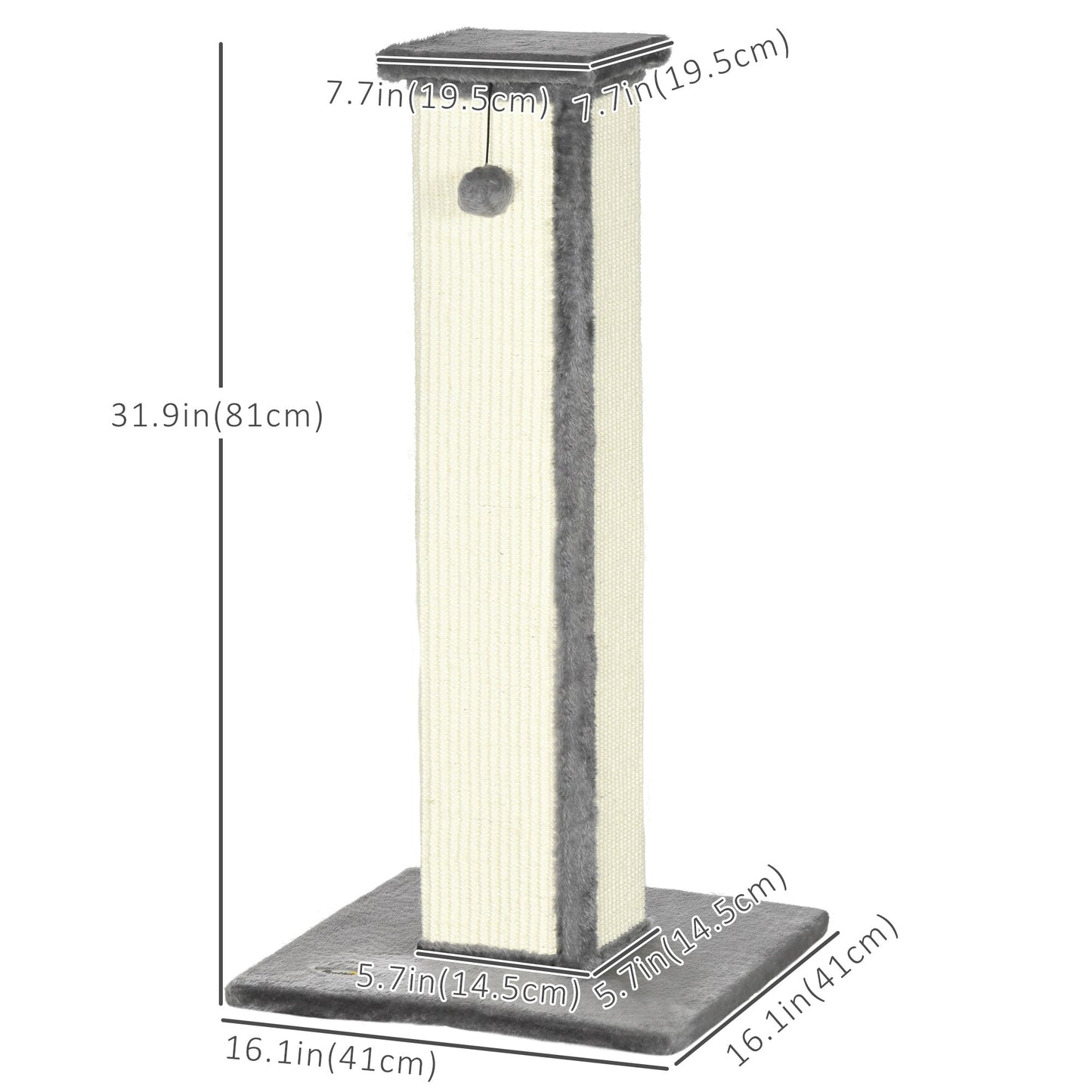 32" Tall Cat Scratching Post for Indoor Cats and Kittens, Sisal Cat Scratcher with Hanging Ball Soft Plush, Grey Cat Posts Multi Colour  at Gallery Canada