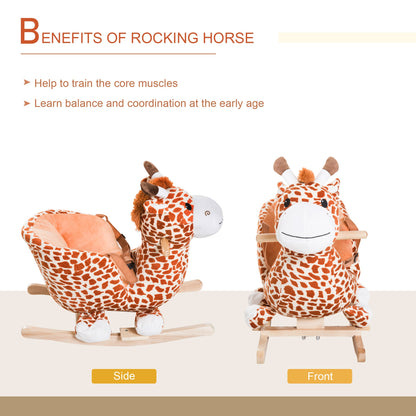 Wooden Plush Children Kids Rocking Horse Chair for Toddlers with Sound and Safety Belt, Giraffe Theme Rocking Horses   at Gallery Canada