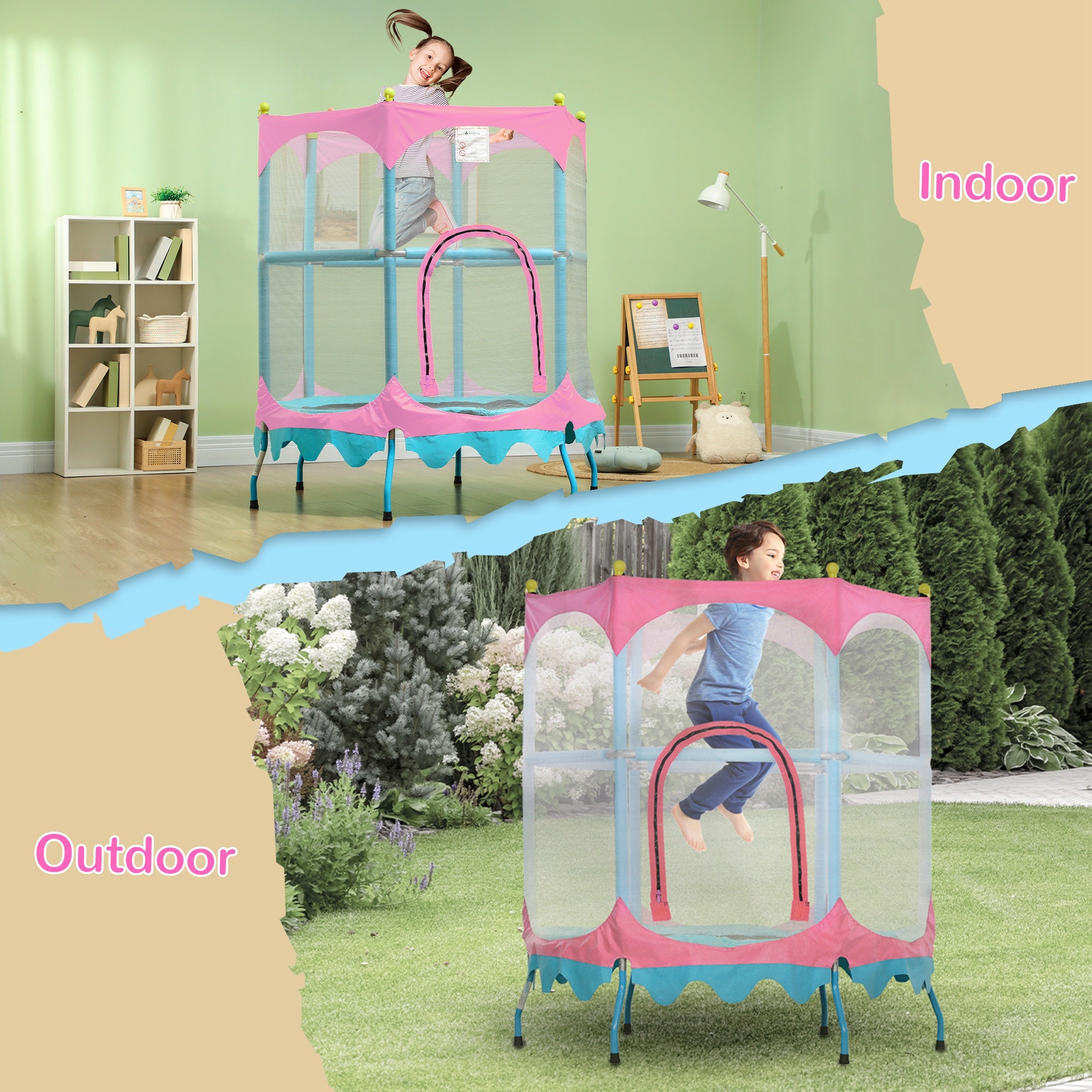 Trampoline for Kids, 4.6FT Mini Toddler Trampoline Indoor Outdoor with Handlebar, Safety Enclosure Net, Pink Trampolines at Gallery Canada