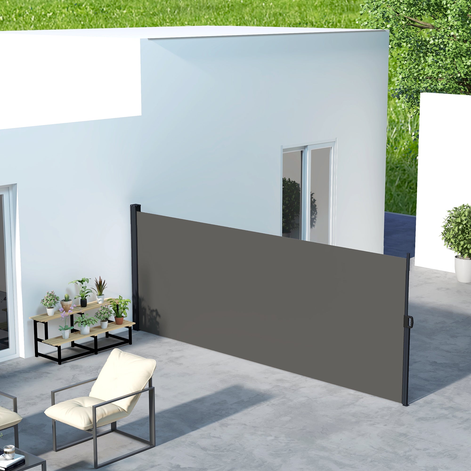 13' x 5' Retractable Side Awning, Outdoor Privacy Screen for Garden, Hot Tub, Balcony, Terrace, Pool, Dark Grey Side Awnings at Gallery Canada