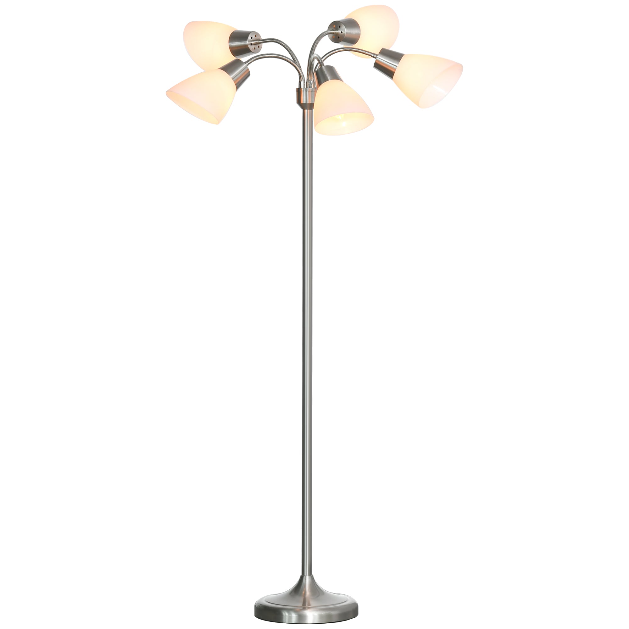 Arc Tree Floor Lamp with 5 Adjustable Rotating Lights, Modern Standing Gooseneck Reading Light for Living Room Bedroom Office, Satin Nickel Floor Lamps & Ceiling Fan Lights Bronze at Gallery Canada