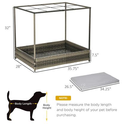 Wicker Dog House for Indoor Outdoor, Elevated Pet Sofa, Rattan Cat Bed for Garden Patio, Weatherability Roof for Medium-Sized Dogs, Grey Elevated Dog Beds   at Gallery Canada