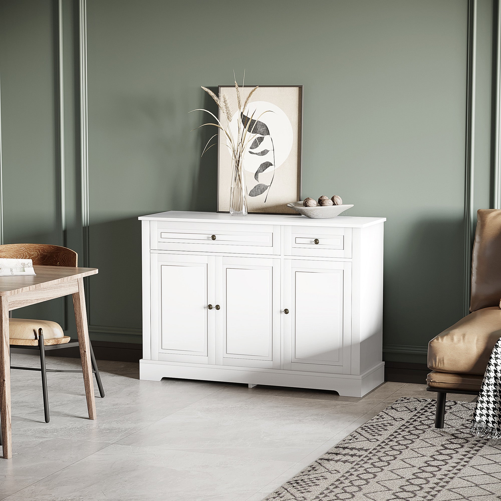 Modern Sideboard Cabinet, Buffet Cabinet with 2 Drawers and Adjustable Shelves, Buffets Tables for Dining Room, White Bar Cabinets at Gallery Canada