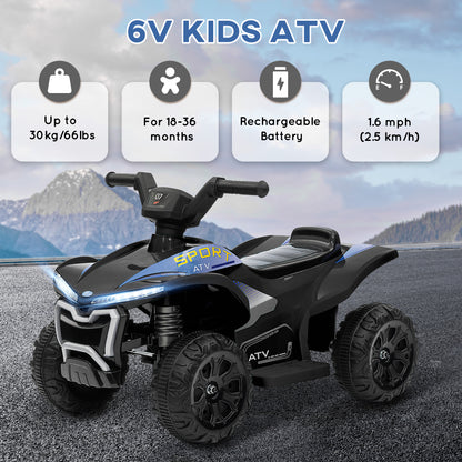 Kids ATV, 6V Battery Powered Electric Vehicle with Headlights, Forward/Reverse Switch, 4 Wheeler Ride On Toy for 18-36 Months, Black Electric Ride On Toys   at Gallery Canada