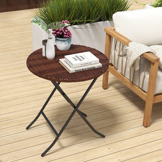 Outdoor PE Rattan Foldable End Table, Φ23.6" x 27.6" H, Brown Patio Side Tables Multi Colour  at Gallery Canada