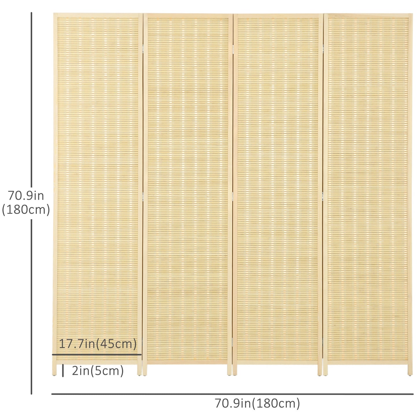 Woven Bamboo Room Divider, 4 Panel Folding Indoor Privacy Screens for Home Office, 71"x71"x0.6", Natural Room Dividers   at Gallery Canada