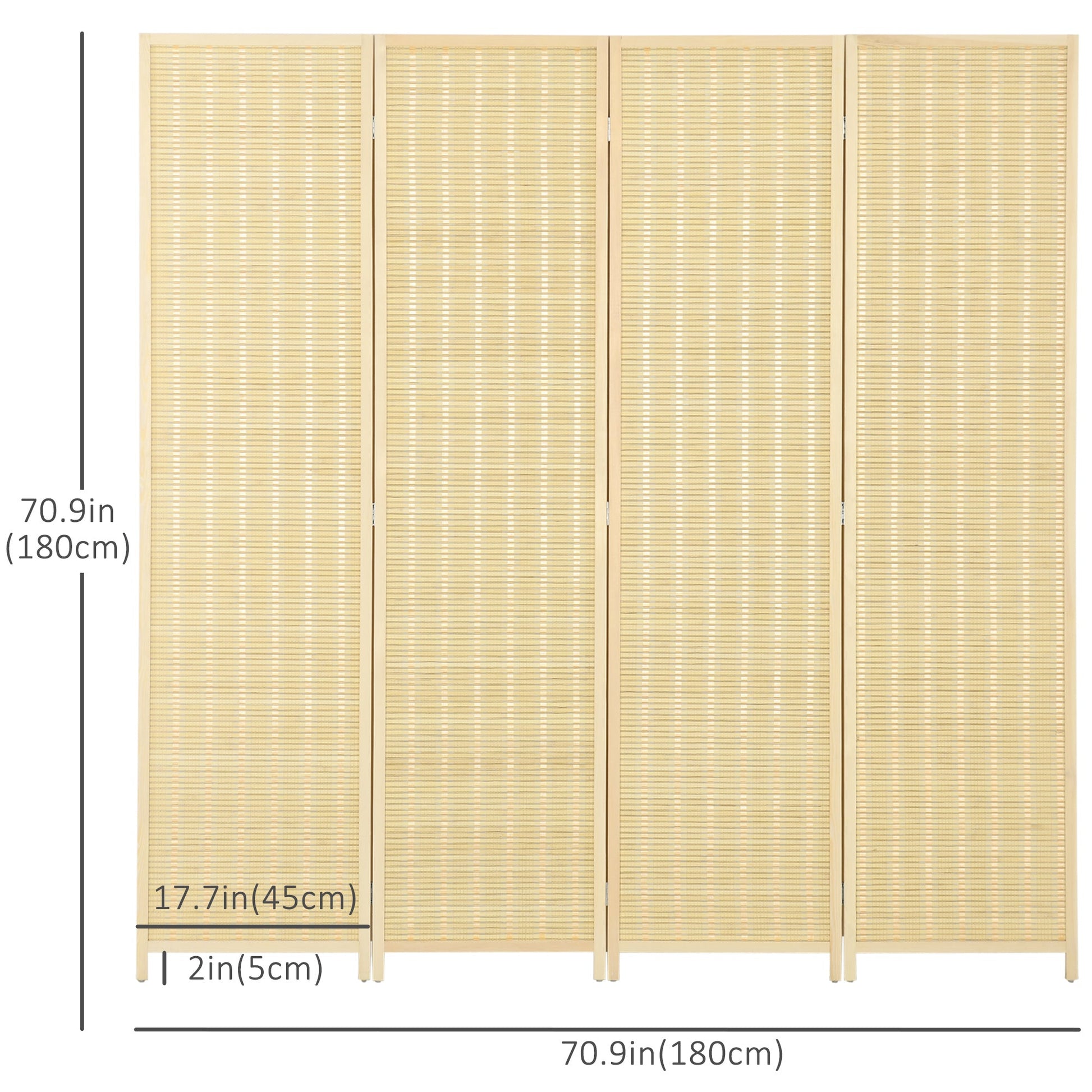 Woven Bamboo Room Divider, 4 Panel Folding Indoor Privacy Screens for Home Office, 71"x71"x0.6", Natural Room Dividers   at Gallery Canada