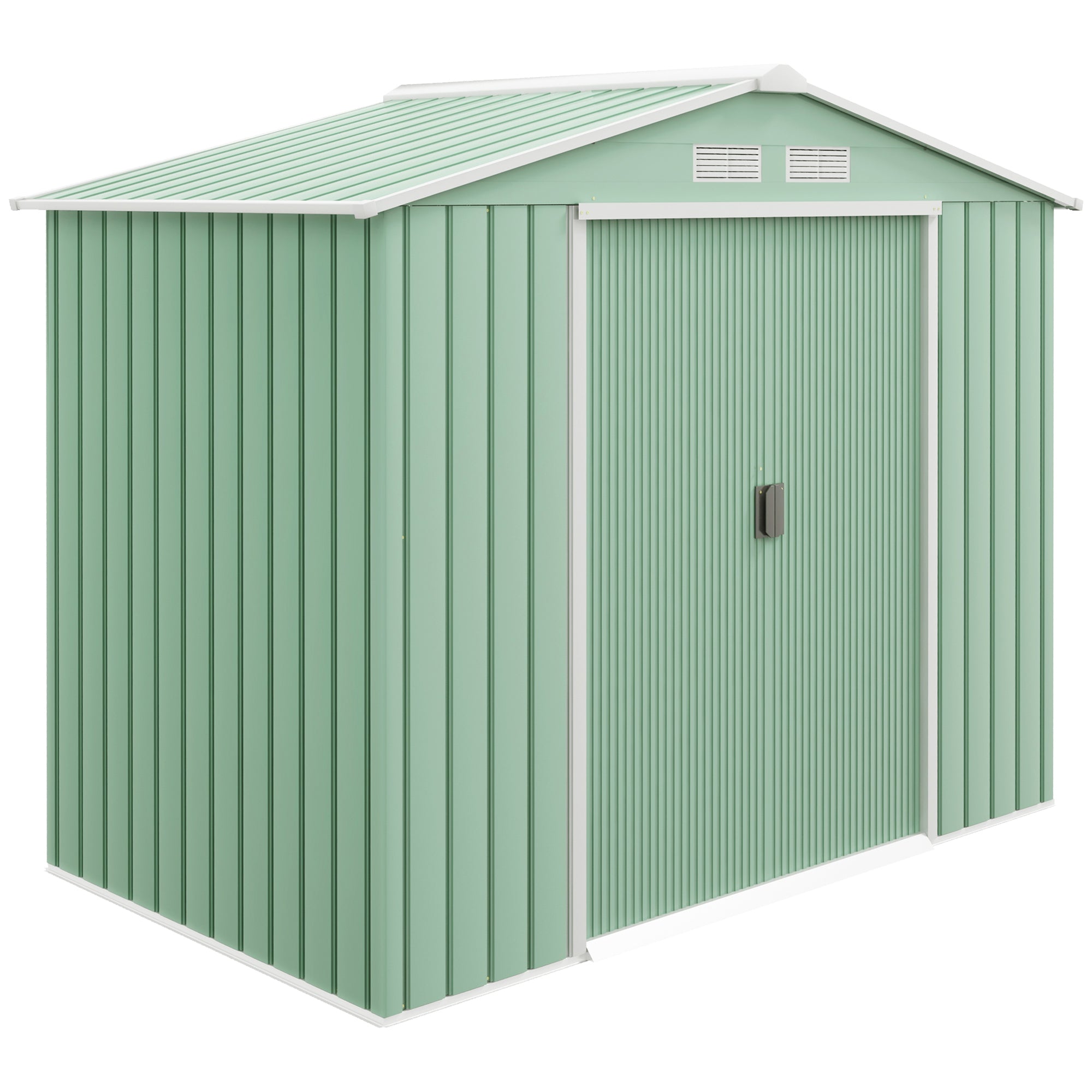 7' x 4' x 6' Garden Storage Shed Outdoor Patio Metal Tool Storage House w/ Foundation Kit and Double Doors Light Green Sheds   at Gallery Canada