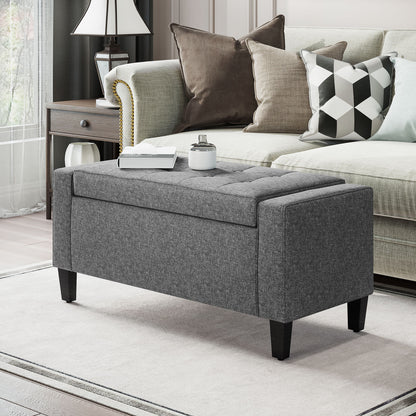 Storage Ottoman Bench, Linen Upholstered Bench with Tufted Design Storage Ottomans & Benches Dark Grey  at Gallery Canada