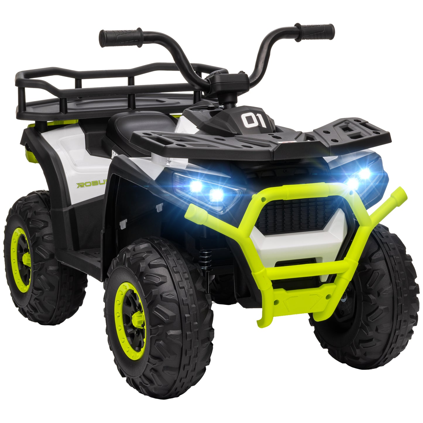 Kids ATV, 12V Battery Powered Electric Ride on Toy w/ Spring Suspension, Storage Basket, High &; Low Speed, Green Electric Ride On Toys at Gallery Canada