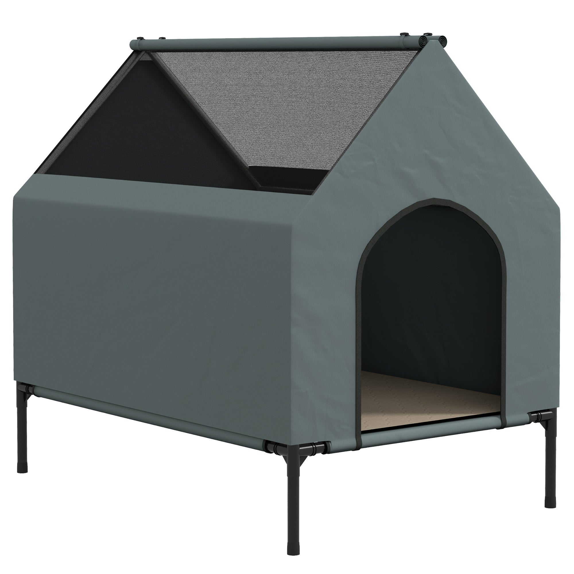 Dog House Outdoor Elevated Dog Bed with Removable Cover, Mesh Windows, Storage Bag, for S and M-Sized Dogs, Grey Houses, Kennels & Pens   at Gallery Canada