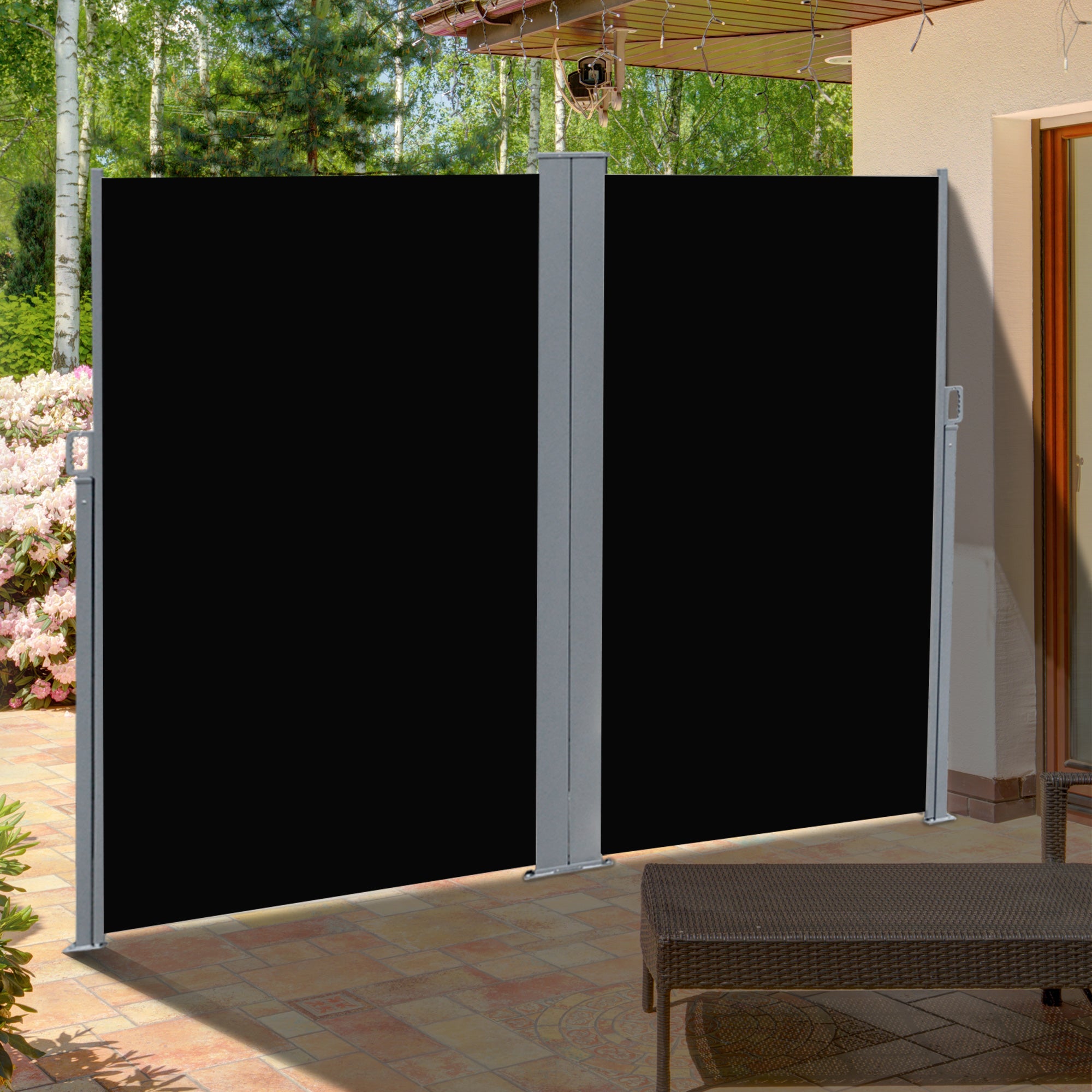 Patio Retractable Double Side Awning, Folding Privacy French Screen Fence, Privacy Wall Corner Divider, Garden Outdoor Sun Shade Wind Screen, Indoor Room Divider, Black Side Awnings at Gallery Canada