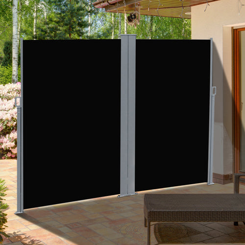 Patio Retractable Double Side Awning, Folding Privacy French Screen Fence, Privacy Wall Corner Divider, Garden Outdoor Sun Shade Wind Screen, Indoor Room Divider, Black