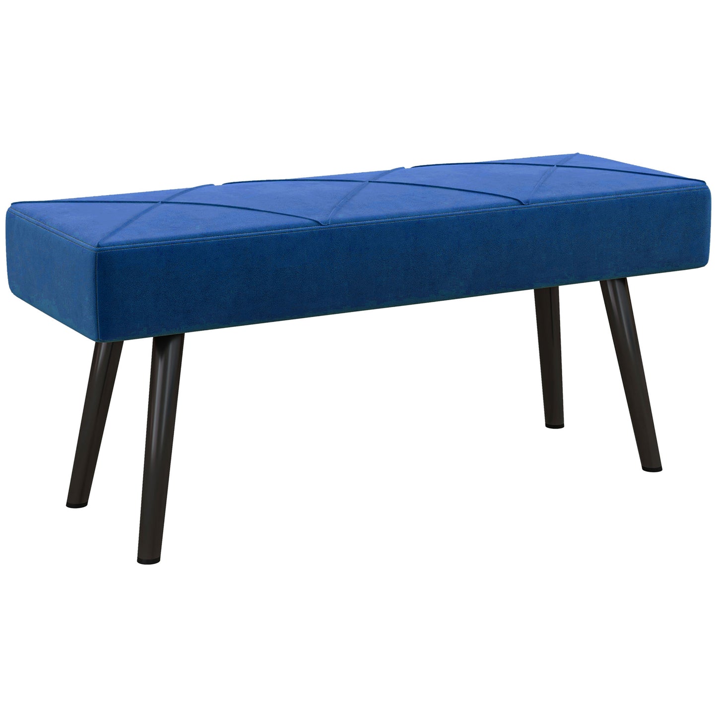 39 Inches Upholstered Bedroom Bench, Modern End of Bed Bench with Steel Legs, Dark Blue Storage Ottomans & Benches   at Gallery Canada