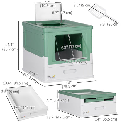 Top Entry Enclosed Kitty Litter Box with Scoop, Tray, Front Entry, Large Space, Foldable, Portable, Green Cat Litter Box Enclosures   at Gallery Canada