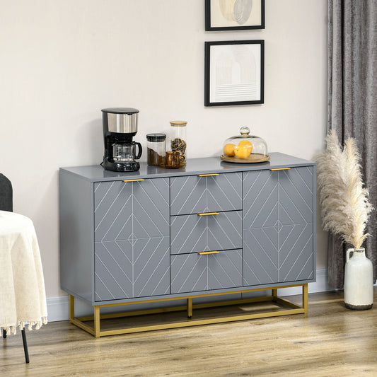 Contemporary 3-Drawer Sideboard Buffet Cabinet with Adjustable Shelves, Grey Bar Cabinets Grey  at Gallery Canada