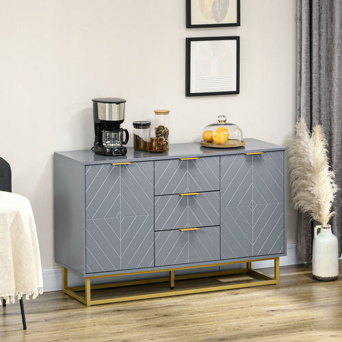 Contemporary 3-Drawer Sideboard Buffet Cabinet with Adjustable Shelves, Grey