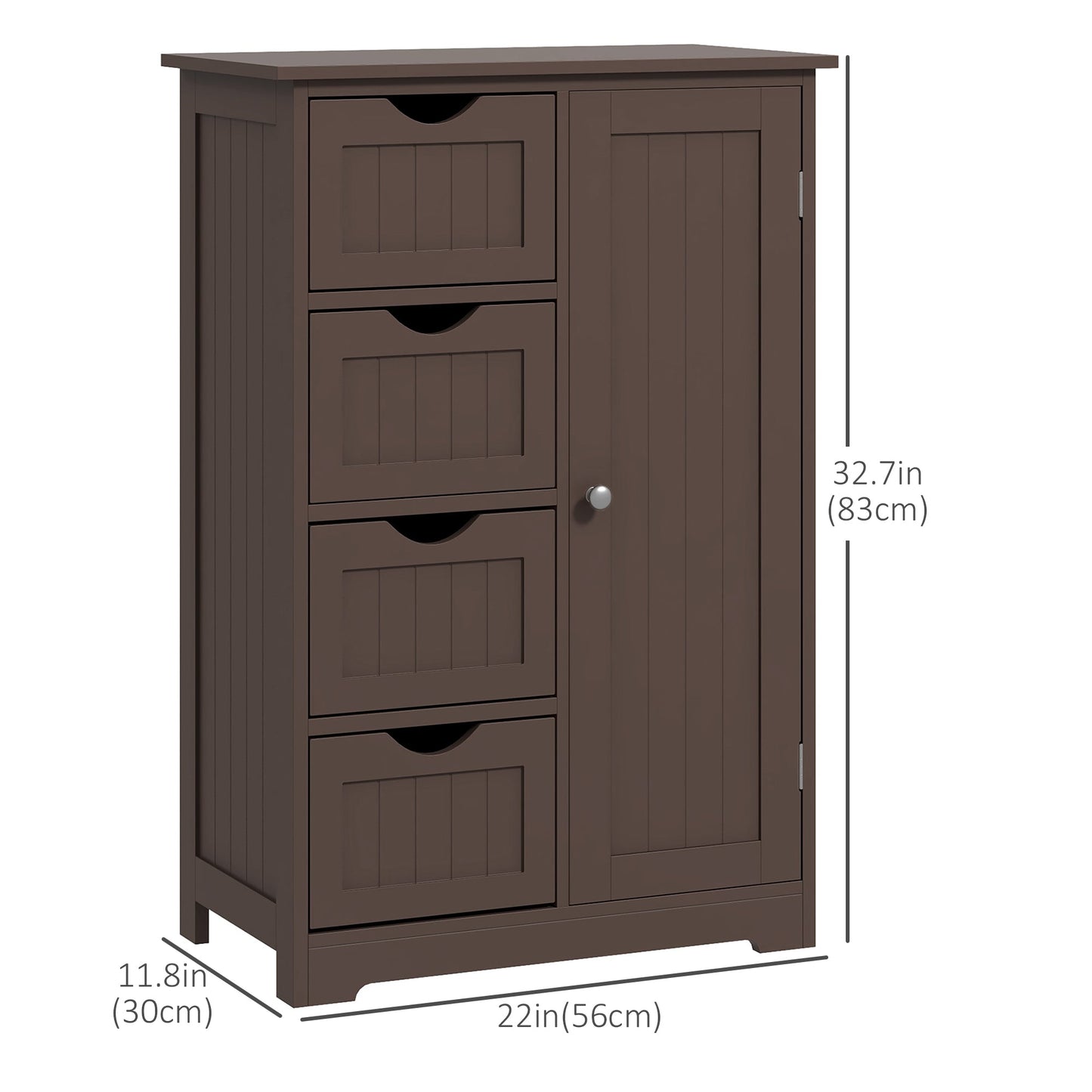 Bathroom Storage Cabinet, Floor Cabinet with Adjustable Shelf and 4 Drawers, Side Cabinet for Washroom, Brown Bathroom Cabinets   at Gallery Canada