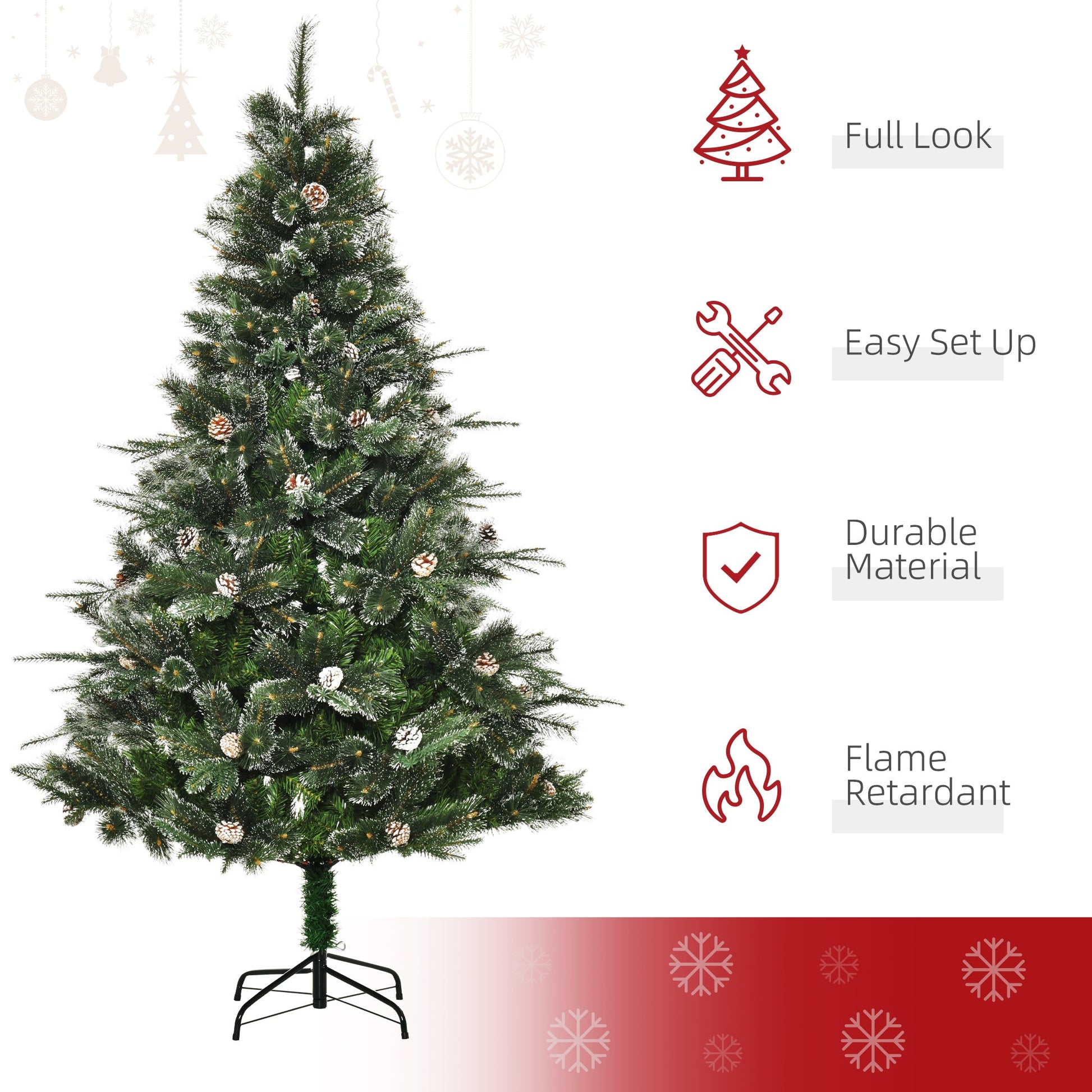 HOMCM 6FT Artificial Christmas Snow Pine Tree Holiday Home Xmas Decoration with Automatic Open, Pinecone, Green Artificial Christmas Trees   at Gallery Canada