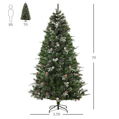 HOMCM 7FT Artificial Christmas Snow Pine Tree Holiday Home Xmas Decoration with Automatic Open, Pinecone, Green Artificial Christmas Trees   at Gallery Canada