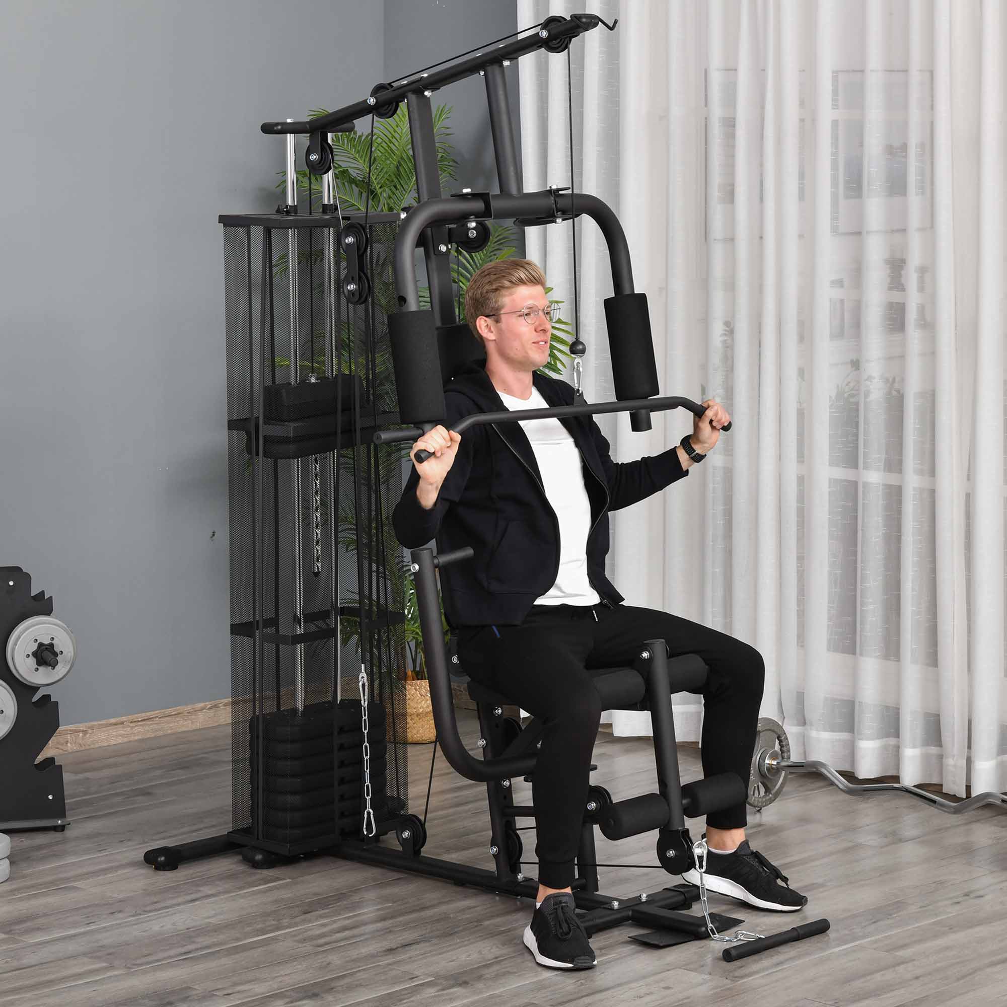 Multifunction Home Gym with 100Lbs Weight Stack for Full-Body Workout, Black Power Towers   at Gallery Canada