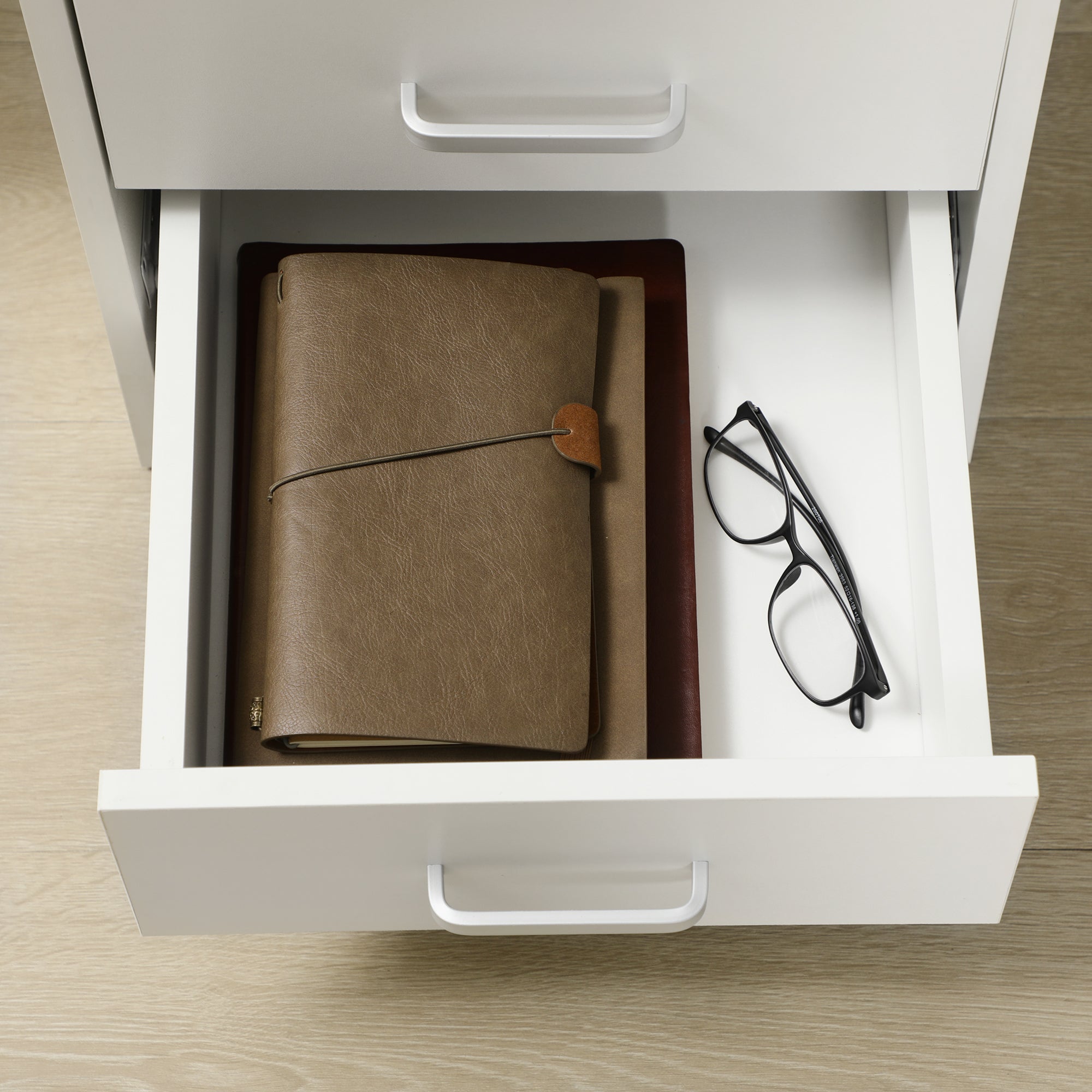 Home Office Desk with Storage, Computer Desk with Lockable Drawer and Open Compartment, White Computer Desks   at Gallery Canada