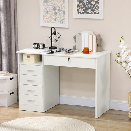 Home Office Desk with Storage, Computer Desk with Lockable Drawer and Open Compartment, White Computer Desks   at Gallery Canada